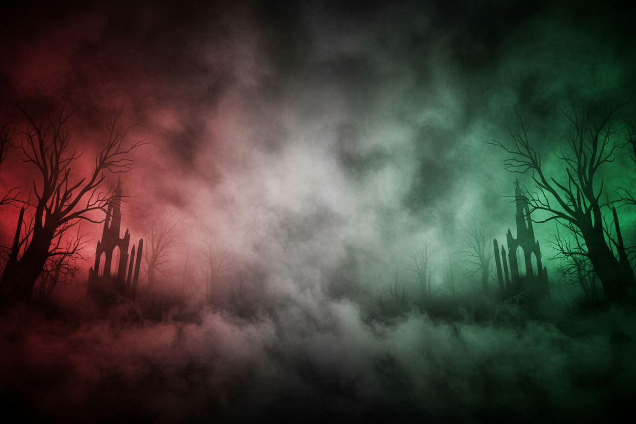 Horror atmospheric background with stronger red and green fog